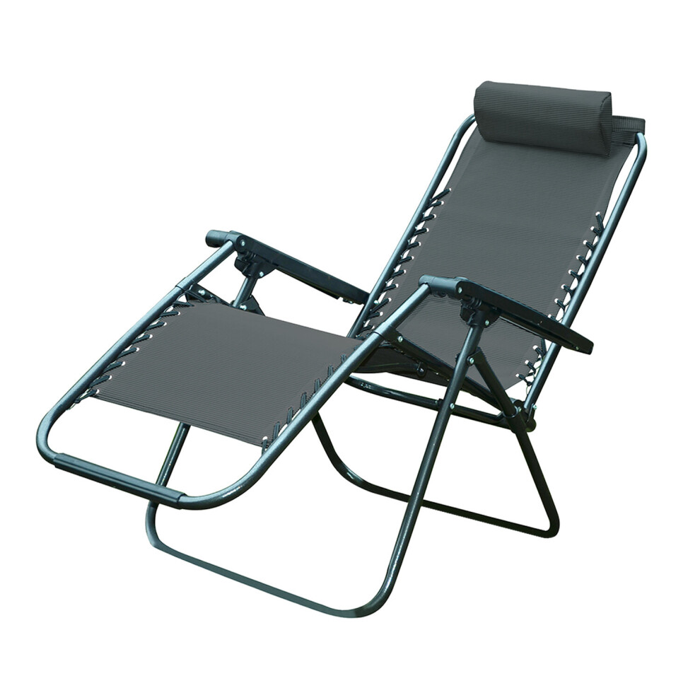 (Grey, 1) Garden Chair Sun Lounger Zero Gravity Folding Recliner Patio Furniture Textoline