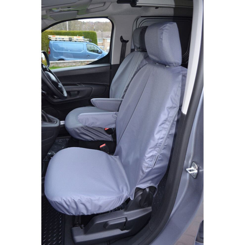 (Front Pair (Separate Headrests), ) Turtle Covers Citroen Berlingo 2018+ Seat Covers Grey 5057605032467