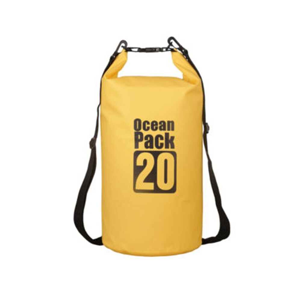 (Yellow, 20L(Double Shoulder Strap)) 2L-30L PVC Waterproof Dry Bag Sack Ocean Pack Floating Boating Kayaking Camping