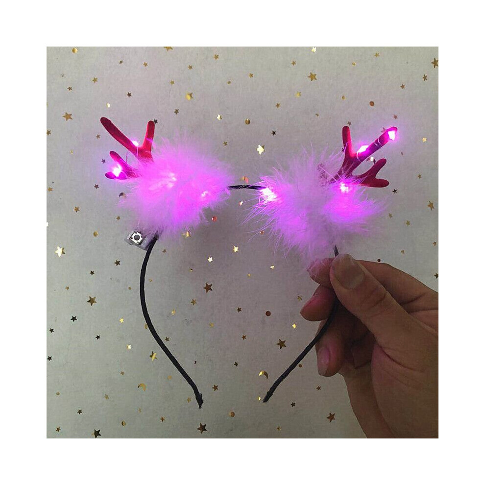 (Antler Pink Light) Christmas Reindeer Antlers Headband For Women Adults Girls Xmas Hair Accessories
