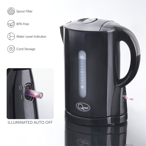 Quest Quest 35039 1 Litre Black Kettle / Spout Filter, Water Level Indicator 1