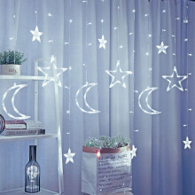 (White) 3.5M Twinkling Star Moon LED Curtain Light Fairy String Light Home Decor Ramadan