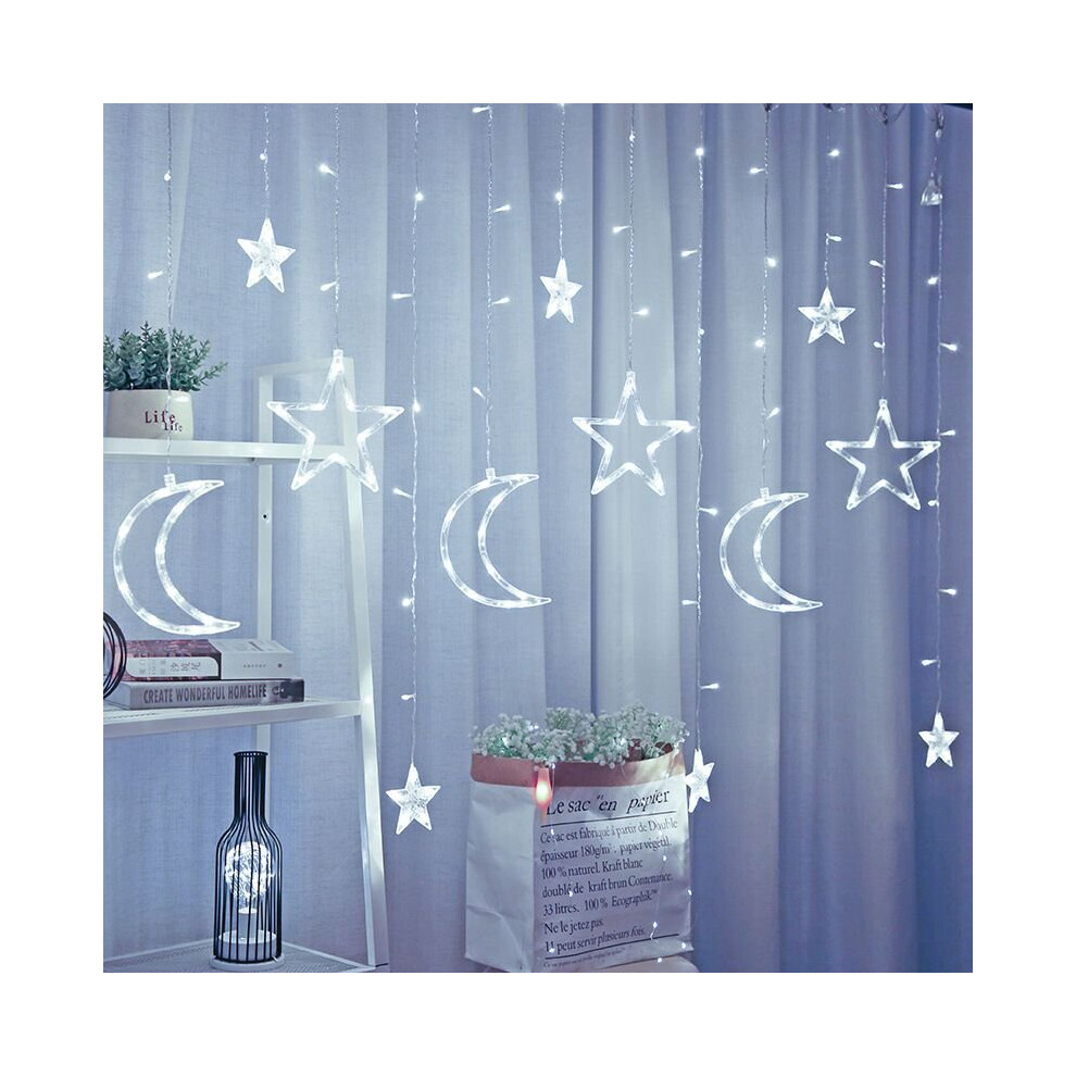 () 3.5M Twinkling Star Moon Led Curtain Fairy String Home Decor Ramadan White/Light
