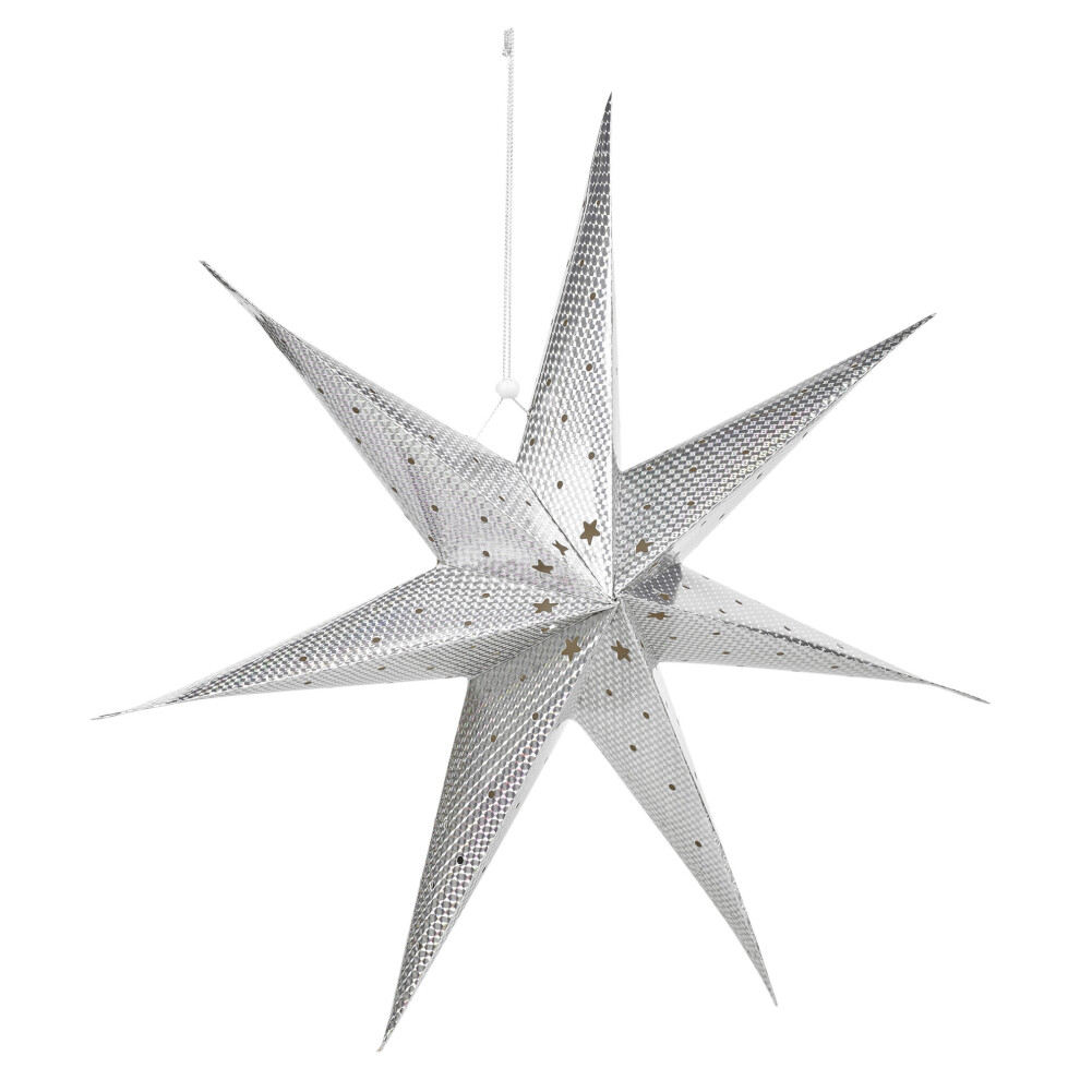 (Silver) Large LED Decorative Festive Paper Star Hanging Christmas Lantern Xmas Lights