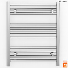 (500 x 600 (BTU: 669), Chrome Straight Valves) 500mm Wide Chrome Towel Rail Radiator With Valves
