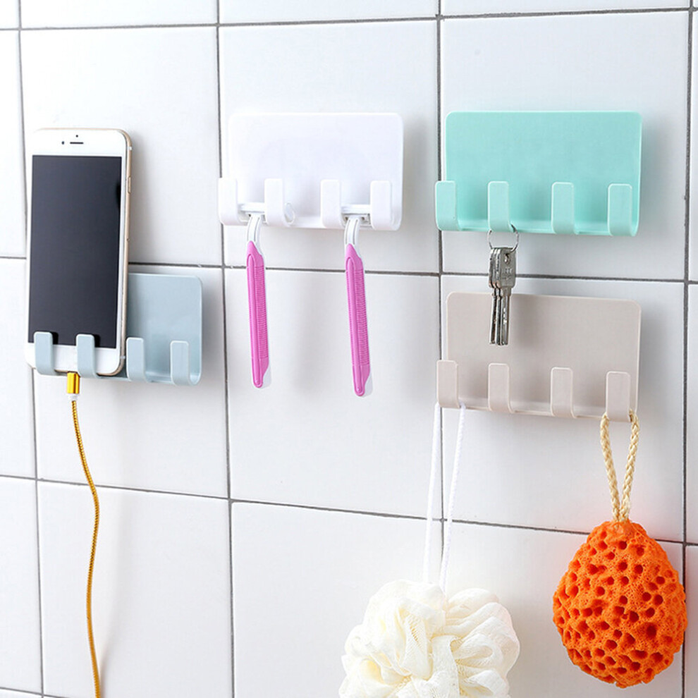 (Blue) Adhesive Wall Mobile Phone Holder Charging Stand Rack Keys Towel Hanging Shelf Blue 9424349330160
