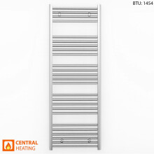 (450 x 1400 (BTU:1454), Chrome Angled Valves) 450mm Wide Chrome Towel Rail Radiator With Valves