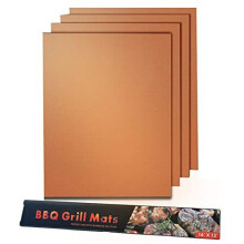 byou Grill Mat,BBQ Sheets Non Stick Reusable Washable Heat Resistant 260? for Charcoal Gas Electric Grill to Grilling Meat Veggies Seafood Eggs 4