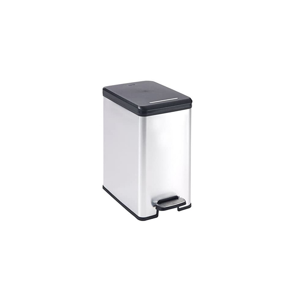 Curver Deco-Slim 25L Waste Bin, Black/Silver Metallic, 42 x 25 x 45 cm