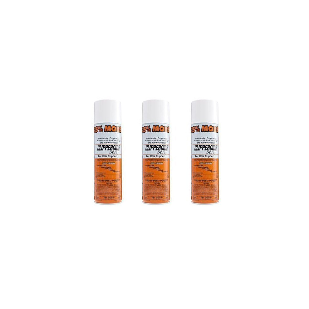 3 bottles of Clippercide Spray for Hair Clippers - 5-in-1 Formula - 425g