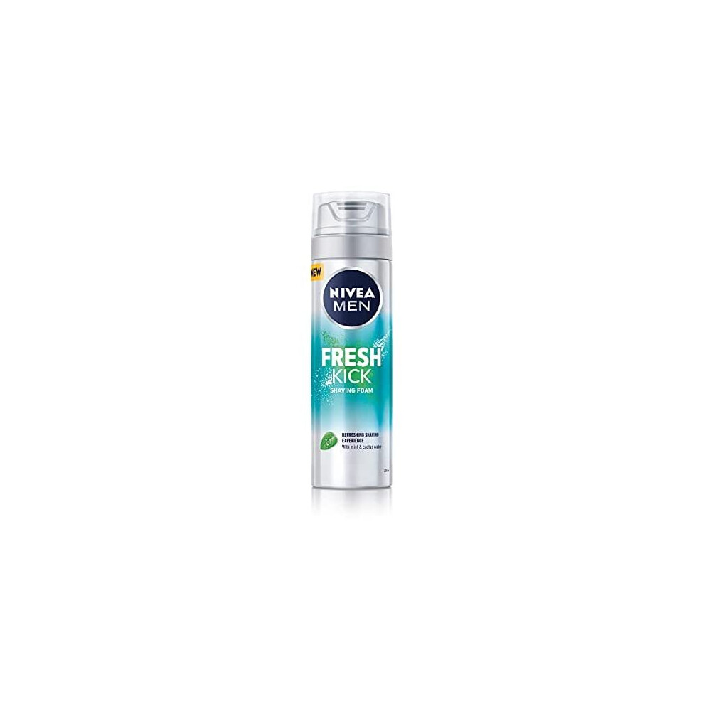 NIVEA MEN Fresh Kick Shaving Foam (200ml), Refreshing Shaving Foam, Shaving Foam for Men Infused with Mint & Cactus Water, Mens Shaving Foam