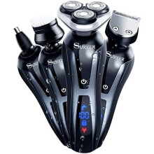 Surker Electric Shaver Razor Cordless Beard Trimmer for Men Nose Hair Trimmer 3 in 1 Trimmer Grooming Kit Plus 1 Facial Cleansing Brush Waterproo