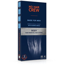 NO HAIR CREW Premium Body Wax Strips High Performance Wax Strips Made for Men, 20 Strips & 4 Soothing Cleansing Wipes