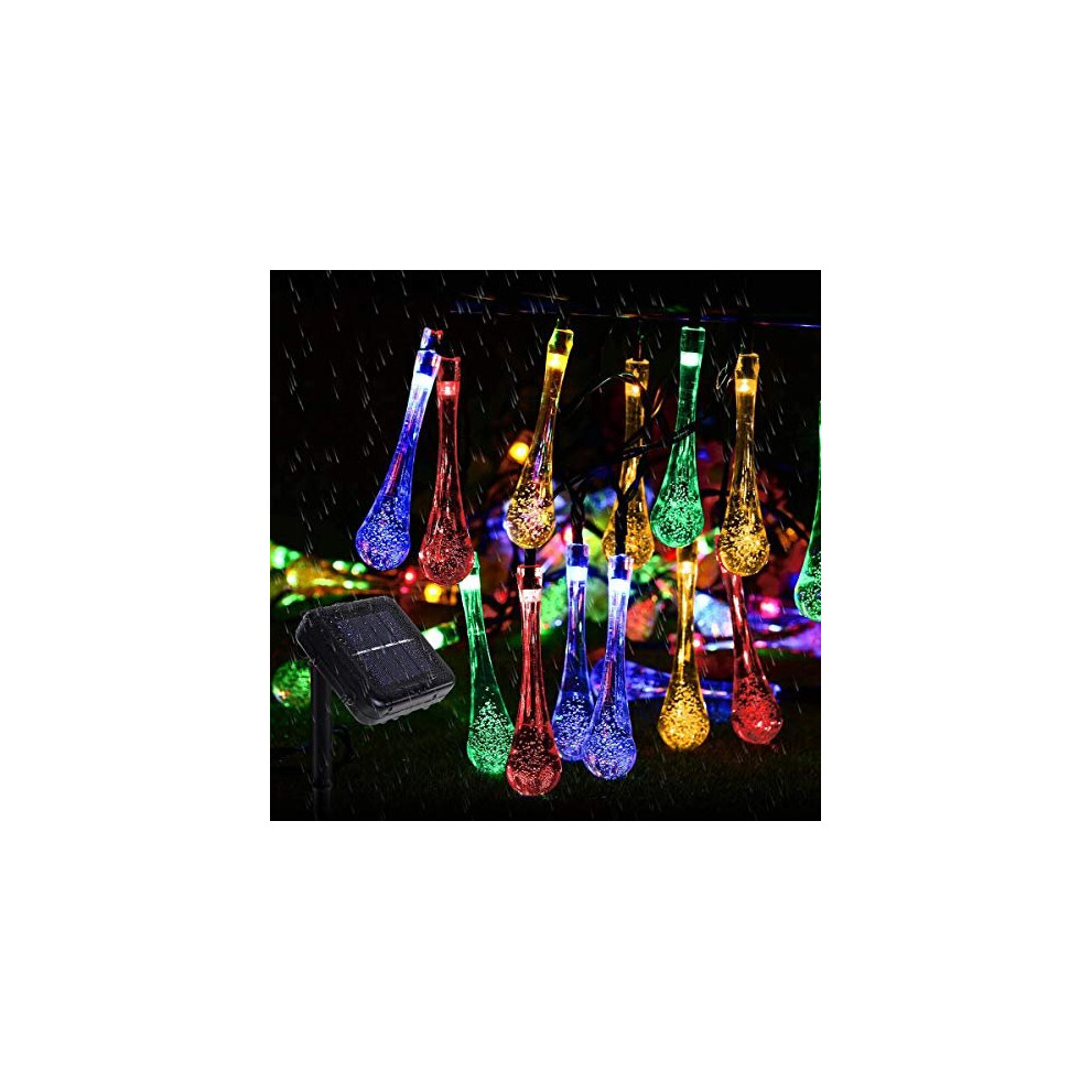 50 LED Multi Color Solar String Lights Outdoor Garden String Fairy Lights Solar Powered Waterproof Crystal Raindrop Decorative Lights for Gard