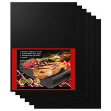 HONGCI BBQ Grill Mat Set of 6 - Non Stick Oven Liner Teflon Cooking Mats, for Baking on Charcoal, Gas, Electric Grill, Barbecue Sheets for Grilli