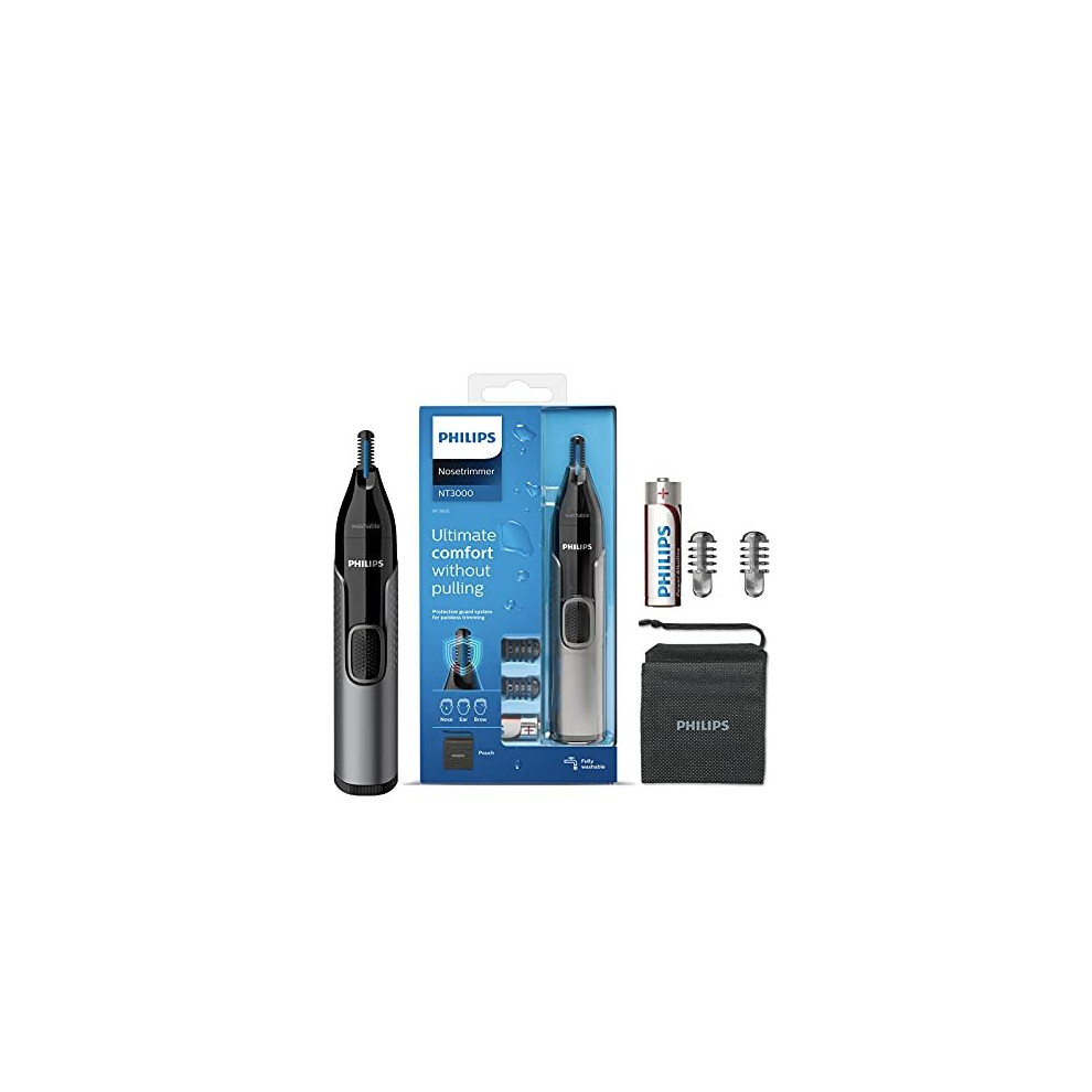 Philips Nose Hair Trimmer, Series 3000 Nose, Ear And Eyebrow Trimmer Showerproof With Protective Guard System, Battery-Operated, No Pulling Guara