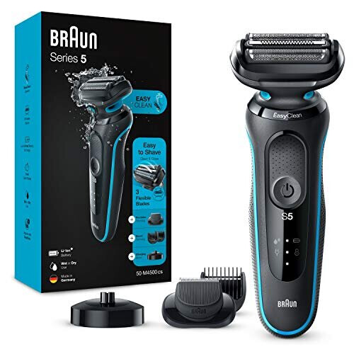Braun Braun Series 5 Electric Shaver With Beard Trimmer, Charging Stand, Wet & Dry, 100% Waterproof, Easy Clean System, 2 Pin Bathroom Plug, 50-M4500cs