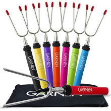 Garnen BBQ Marshmallow Roasting Smores Sticks with Pouch (8 Packs), 34 inch Extendable Rotating Stainless Steel Skewer Fork with Plastic Handle f