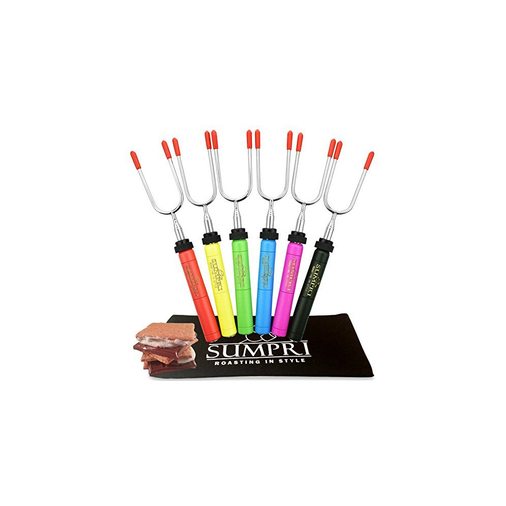 SUMPRI Marshmallow Roasting Sticks, Smores Skewers Telescoping Rotating Forks Set of 6 Hot Dog Fire Pit Outdoor Fireplace Campfire Accessories-6