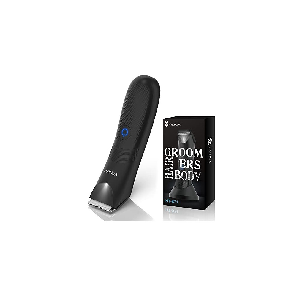 Vikicon Light Electric Groin Hair Trimmer, Balls Shaver For Men, Detachable Ceramic Blade Body Groomer & Pubic Hair Razor With Led Waterproof We