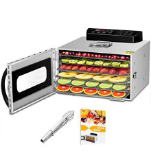 Kwasyo Stainless Steel 6 Tray Food Dehydrator BPA-Free, 30~90? Temperature Setting, Max 24h, Fruit Dryer Machine with Free Recipe Book, Dehydrato
