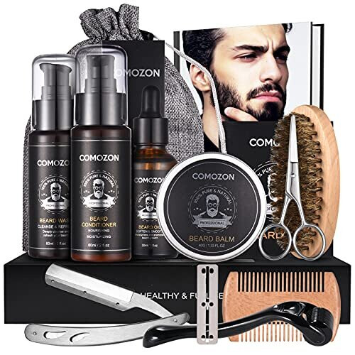 Beard Grooming Kit for Men?Comozon Beard Growth Kit with Beard Roller?12 in 1 Men Beard Care Kit with Beard Shampoo, Beard Conditioner, Comb, Bea