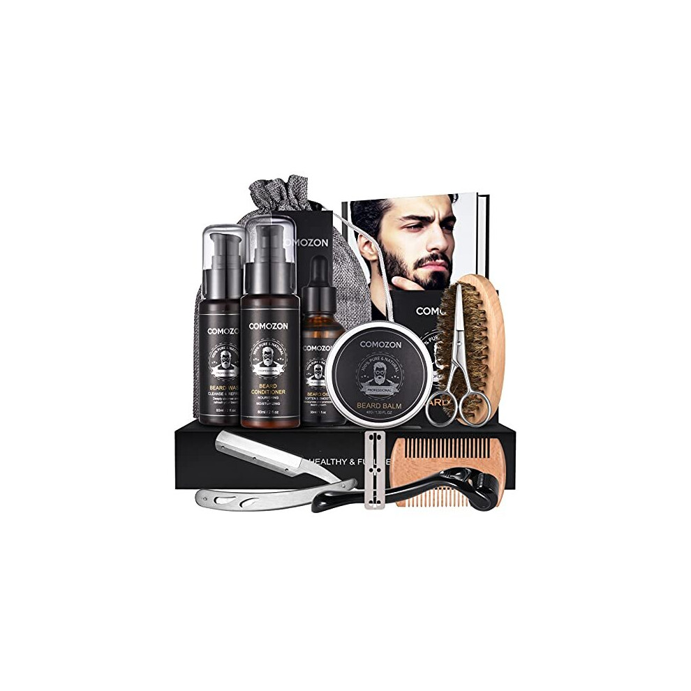 Beard Grooming Kit for Men?Comozon Beard Growth Kit with Beard Roller?12 in 1 Men Beard Care Kit with Beard Shampoo, Beard Conditioner, Comb, Bea