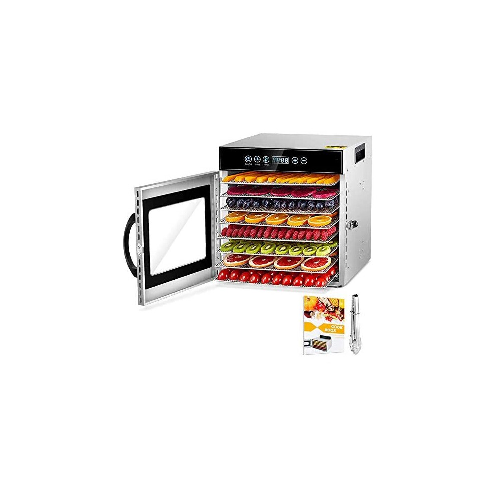 All Stainless Steel 8 Tray Food Dehydrator with 30-90C Adjustable Thermostat, 24hr Digital Timer & 8pcs SS304 Mesh Sheets, Commercial Fruit & Ve