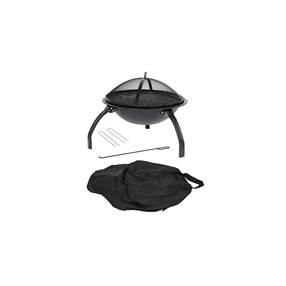 La Hacienda 58106 Camping Firebowl with Grill, Folding Legs and Carry Bag - Black