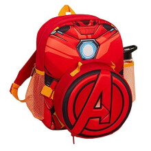 Kids Iron Man Backpack with Avengers Insulated Lunch Bag Cooler Water Bottle Official Marvel Matching 3 Piece Set Boys Back to School Rucksack Tr