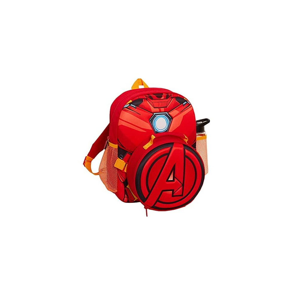 Kids Iron Man Backpack with Avengers Insulated Lunch Bag Cooler Water Bottle Official Marvel Matching 3 Piece Set Boys Back to School Rucksack Tr