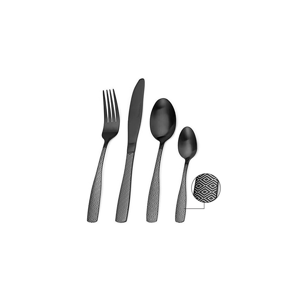 Matte Black Cutlery Set, Bettlife 16-Piece Tableware Set Stainless Steel Flatware Silverware Set with Knife and Fork Set, Service for 4, Unique Patter