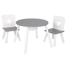 WOLTU Wooden Kids' Children's Table with 2 Chairs Stools and 1 Storage Basket Set for Preschoolers Boys and Girls Activity Build & Play Table Cha