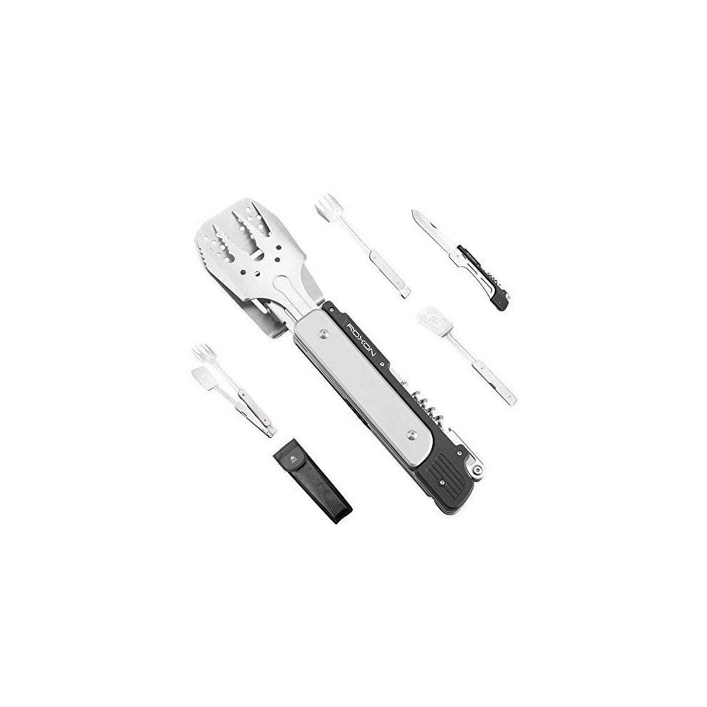 ROXON MBT3 6 in 1 Multifunctional Detachable Folding BBQ Tool Set for Backyard Grilling, BBQ and Camping