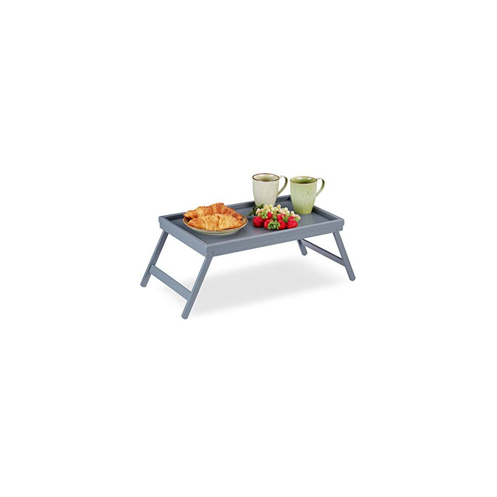 Relaxdays Bamboo Tray, Folding Legs, Raised Edge, for Breakfast in Bed and Serving Table, HWD: 4 x 50 x 31 cm, Grey, Gray, 22 x 63.5 x 31 cm