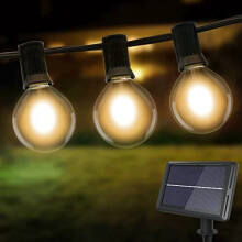 Solar G40 LED Outdoor Festoon Lights, 27 Shatterproof Bulbs, 26ft/8m, Waterproof, 4 Modes - Perfect for Weddings