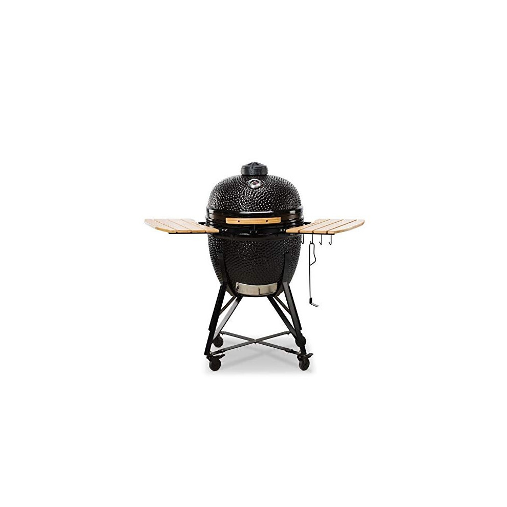 KAMADO BONO Ceramic BBQ, 23" Grande, Black I Kamado BBQ Ceramic Grill I Kamado Barbecue with Multifunction Two Zone Grilling System I Portable Ba