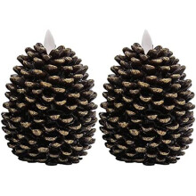 Eldnacele LED Pine Cone Candles Moving Wick, Battery Operated Flameless Candles with Timer Unscented Wax Pinecone Candles Brown 2 Pack for Christ