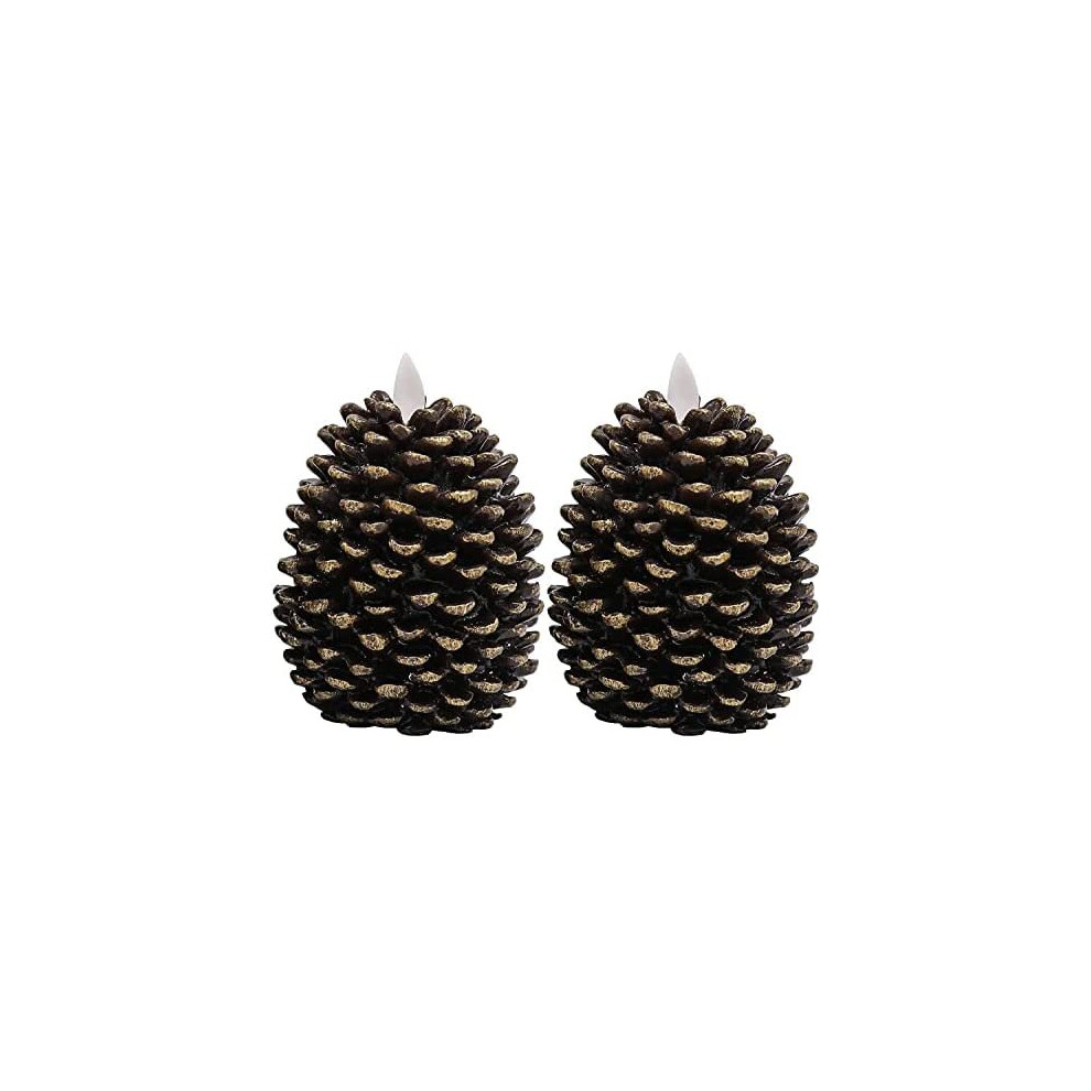 Eldnacele Led Pine Cone Candles Moving Wick, Battery Operated Flameless Candles With Timer Unscented Wax Pinecone Candles Brown 2 Pack For Christ