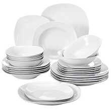 MALACASA, Series Elisa, 24-Piece Dinner Sets White Porcelain Dinner Set with 6-Piece 6.7" Cereal Bowl, 6-Piece 9.75" Dinner Plate, 6-Piece 7.5" Desser
