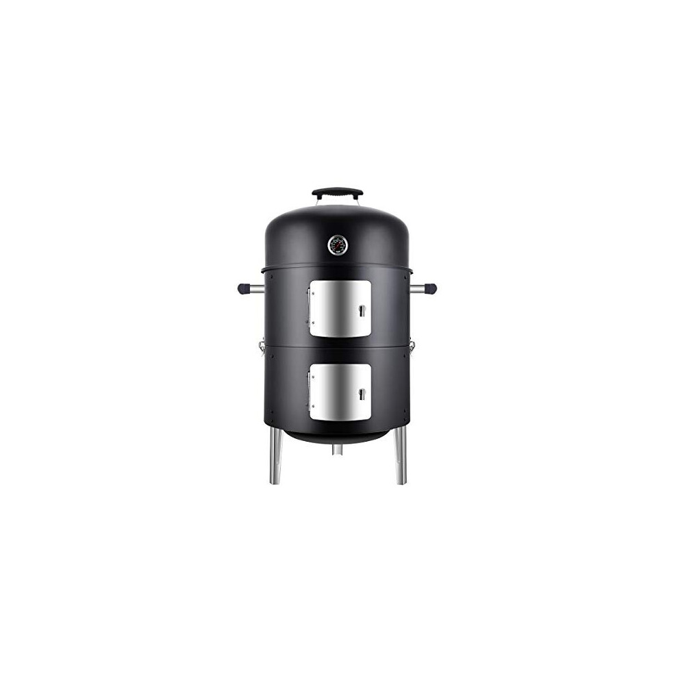 SUNLIFER Charcoal BBQ Grill, Heavy Duty 3-in-1 Barbecue Smoker Grill for Garden Camping Outdoor Cooking and Grilling 89x56x43CM