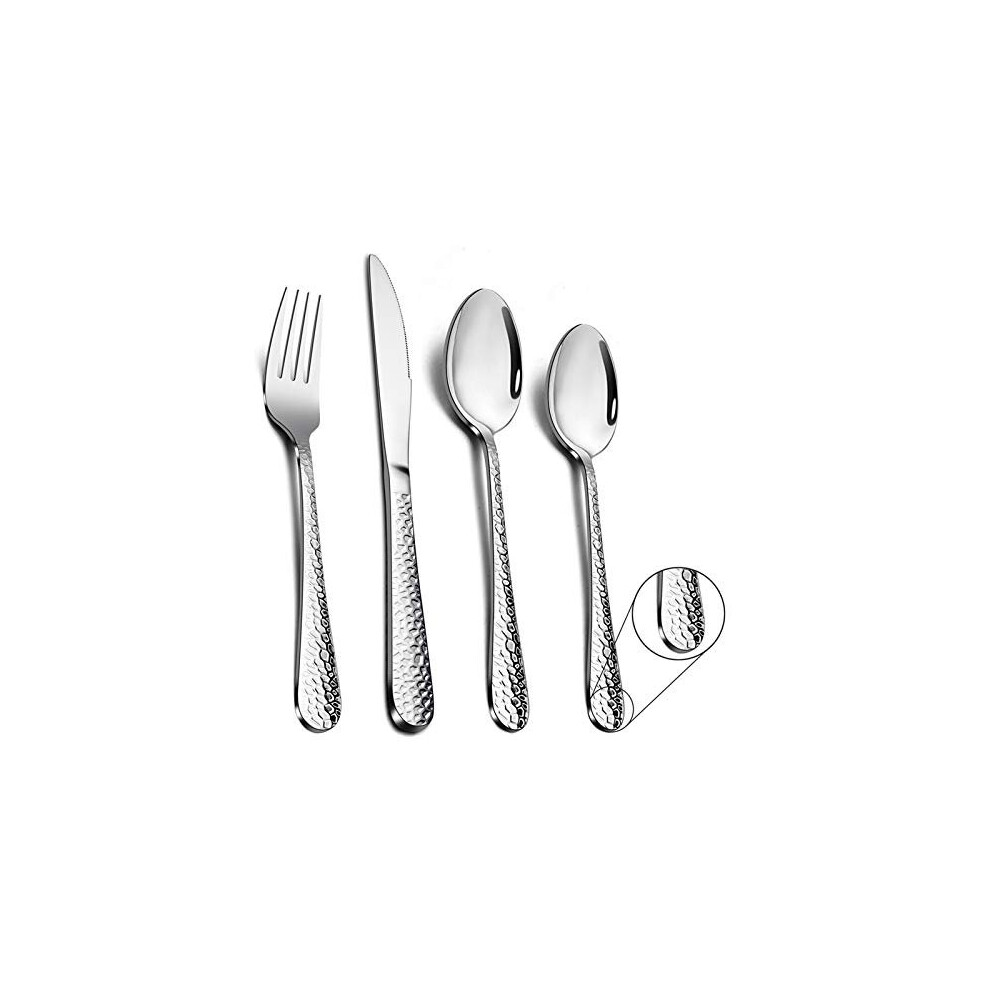 Homikit Cutlery Sets, Stainless Steel 16 Piece Hammered Cutlery Set, Metal Silverware Tableware Include Fork Knife Spoon Set Great for Christmas/Party