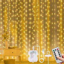 Vicloon Curtain Fairy Lights, 300 LED Warm White Curtain Lights, 3m 8 Mode Waterproof Window String Lights USB & Battery Powered with Remote Cont