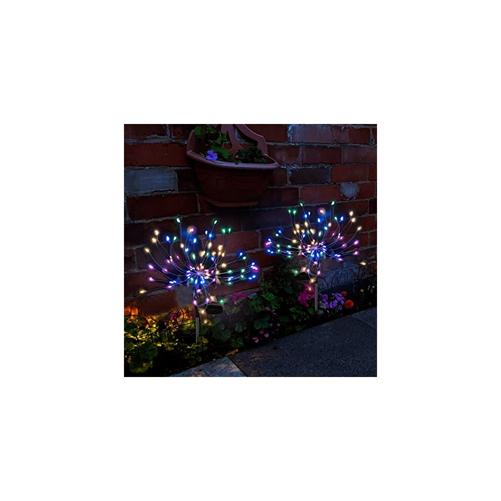 Solar Garden Lights Garden Outdoor Decorative,2 x Solar Firework Lights Multicolour LED Solar Starburst Lights with Twinkling and Steady-ON 2 Lig