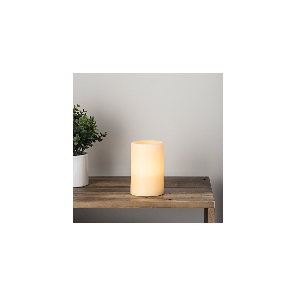 Lights4fun Amber Small Church Pillar Battery Operated Wax Led Candle With Timer