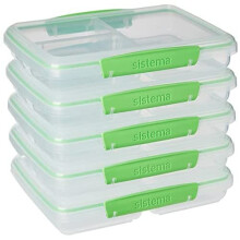 Sistema TO GO Food Storage Containers | Multi Split Meal Prep Boxes | with Dividers & Clips | 820 ml | BPA-Free | 5 Count