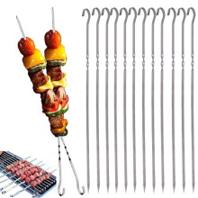 Stainless Steel Kebab Skewers - Flat, Reusable Grill Skewers with Triangular Tips and Hook Ends (430 Stainless)