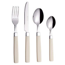 EXZACT Cutlery Set 16pcs Stainless Steel - Coloured Handles - 4 x Forks, 4 x Knives, 4 x Table Spoons, 4 x Tea Spoons - WF23 Cream