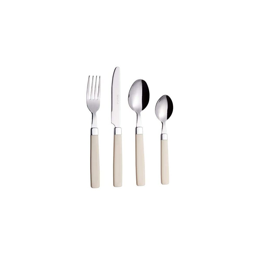 EXZACT Cutlery Set 16pcs Stainless Steel - Coloured Handles - 4 x Forks, 4 x Knives, 4 x Table Spoons, 4 x Tea Spoons - WF23 Cream