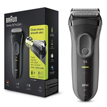 Braun Series 3 ProSkin Electric Shaver For Men With Precision Trimmer, Rechargeable and Cordless, 100% Waterproof, UK 2 Pin Plug, 3000s, Black Ra